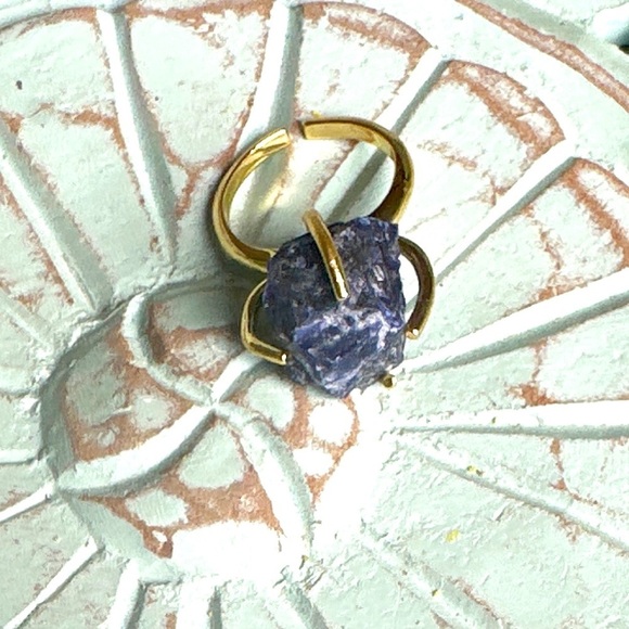 Raw lapis lazuli Victorian drusy cocktail statement ring adjustable cuff - Picture 2 of 5